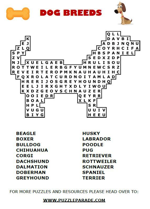 16 Informative Dog Breed Word Searches Kitty Baby Love