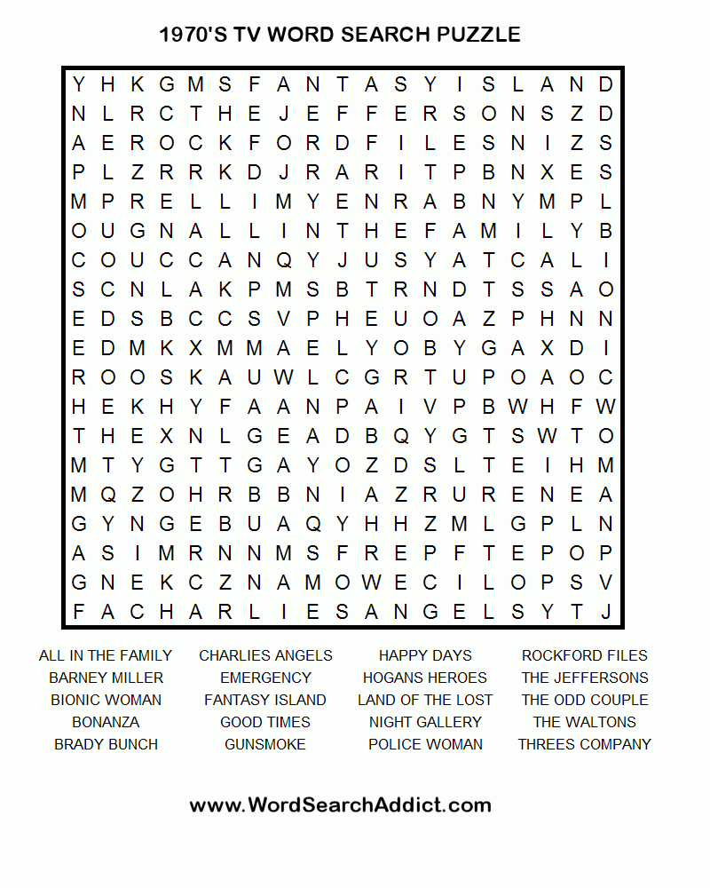 1970 S TV Printable Word Search Puzzle Word Search