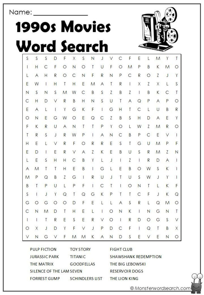 1990s Movies Word Search Learning Websites For Kids