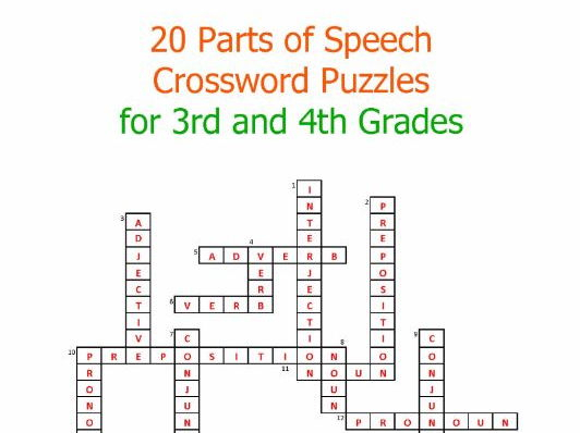 Parts Of Speech Crossword Puzzle Printable 4th Grade
