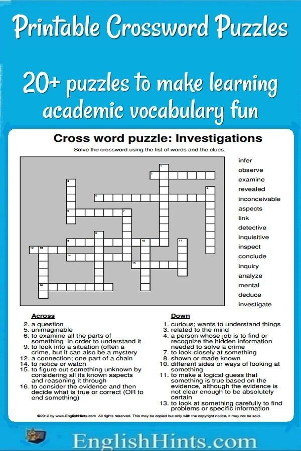 Crossword Puzzles Printable 7th Grade