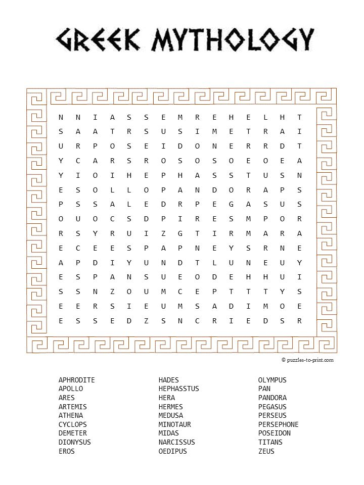 Printable Percy Jackson Crossword Puzzles
