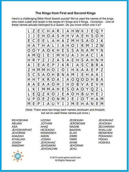 A Printable Bible Word Search All About Kings Bible Word