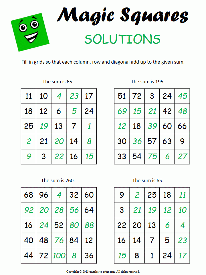 Advanced Magic Square Worksheet 1