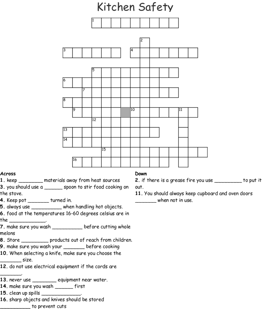 Answer Key Food Safety Crossword Puzzle Answers