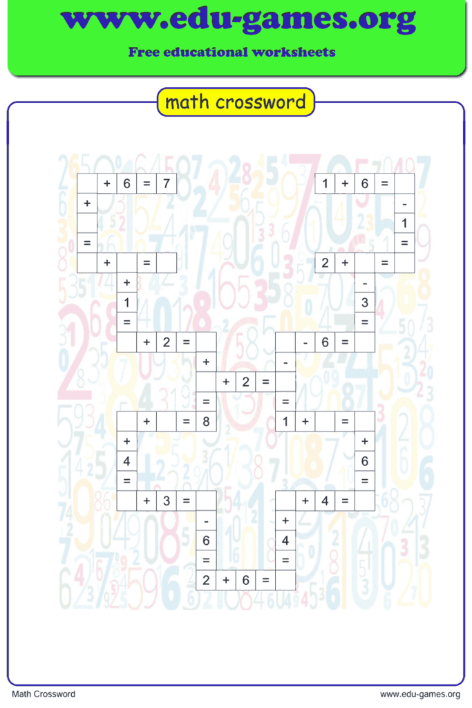 Arithmetic Crossword Puzzle Maker For Grade 1 2 And 3