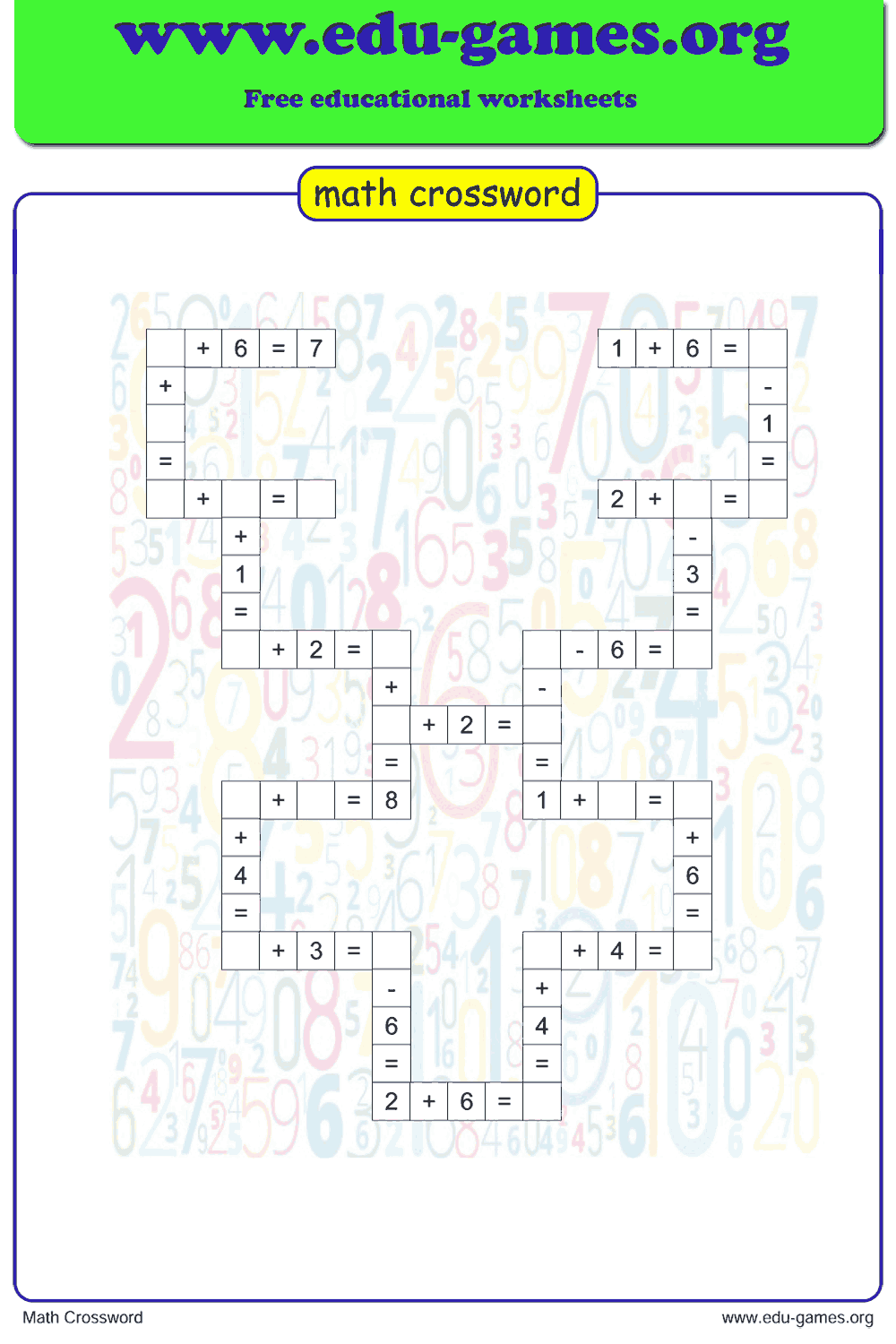 Printable Grade 1 Crossword Puzzle