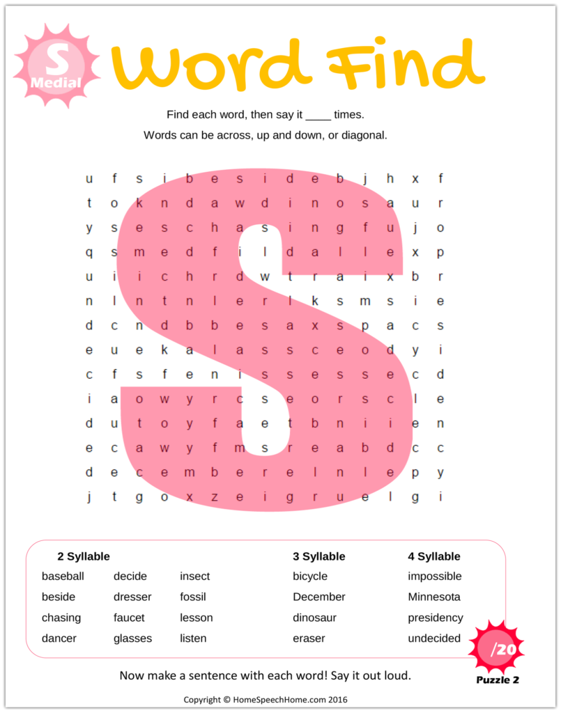 Articulation Word Search Puzzles For Speech Therapy Practice
