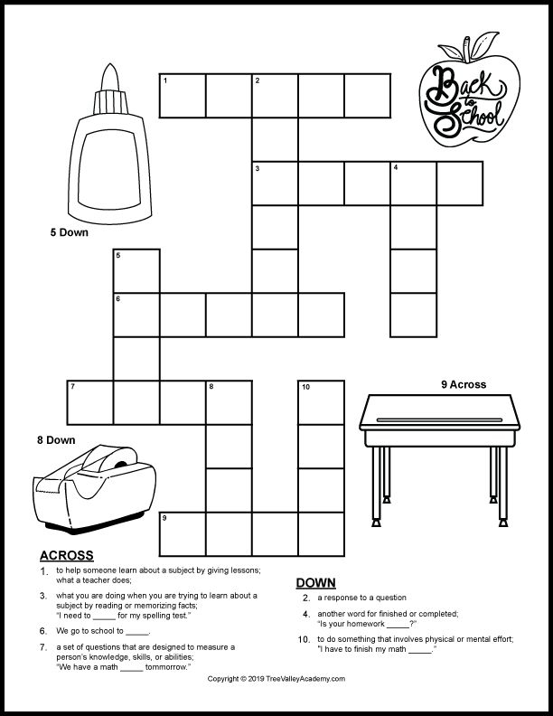 Back To School Crossword Puzzles Crossword Puzzles