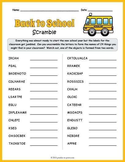Library Crossword Puzzles Printable 5th Grade