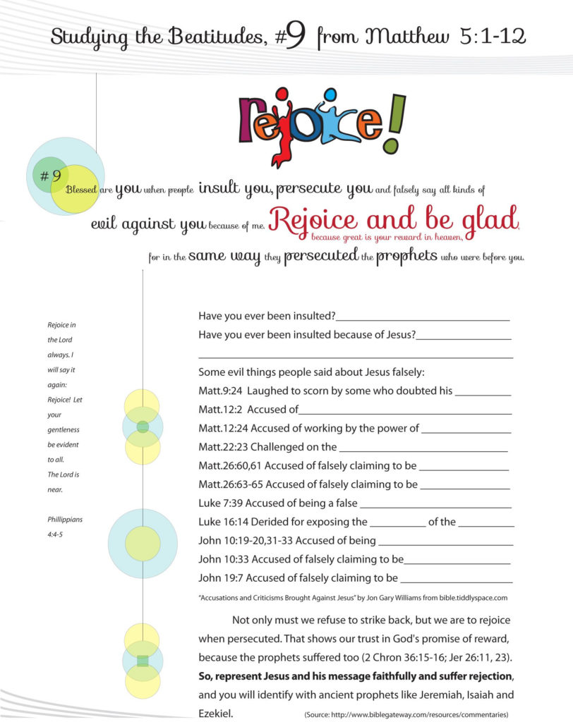 Beatitudes Printable Worksheets Learning How To Read