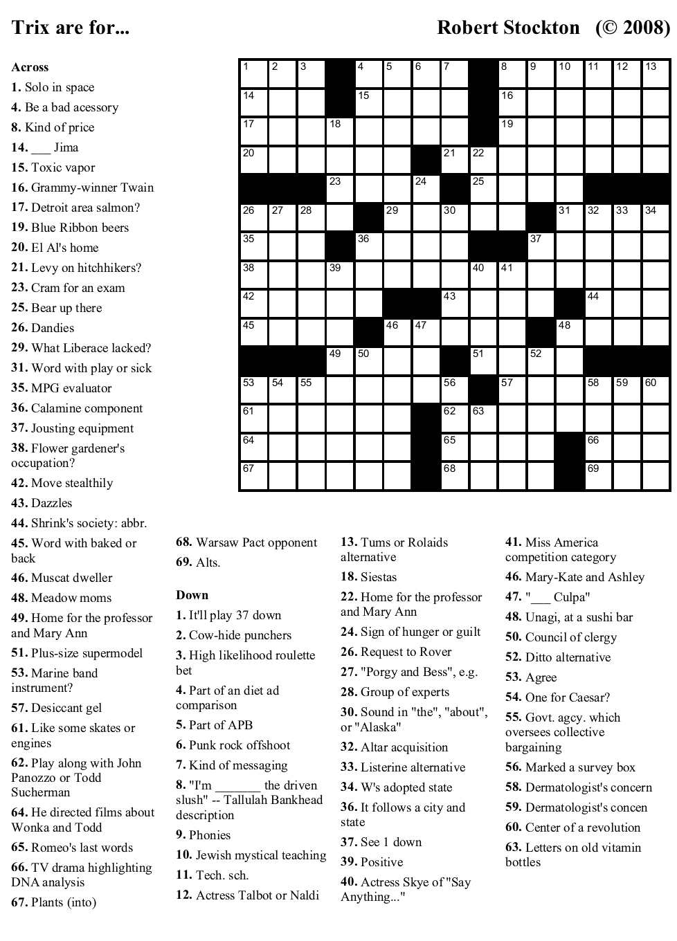 Celebrity And Fashior Crossword Puzzles Printable