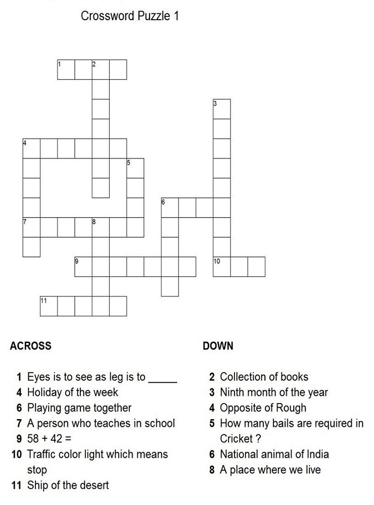 Childrens Easy Crossword Puzzles-printable