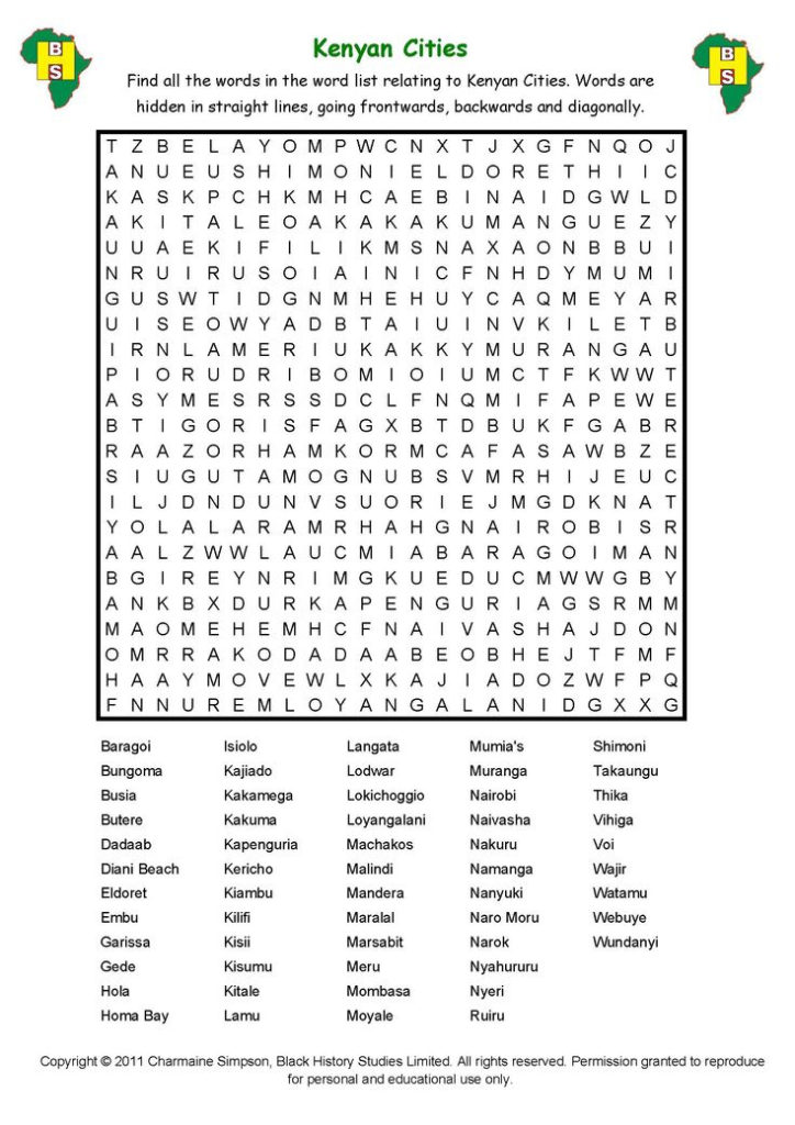 Cities Of Kenya Word Search History Word History Word