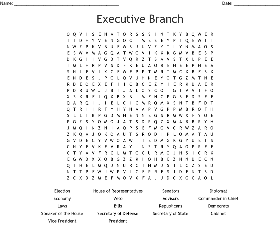 Executive Branch Crossword Puzzle Printable