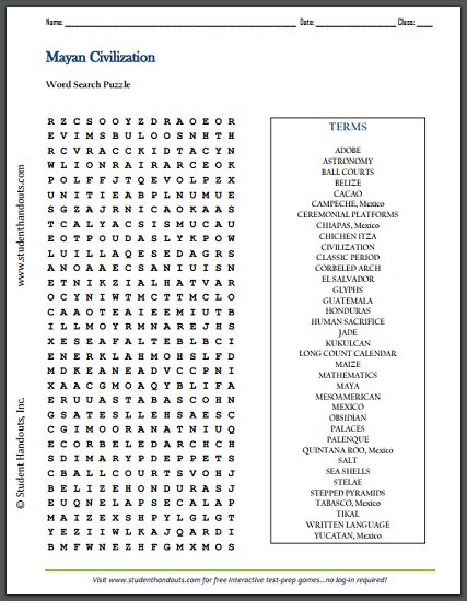 Civilization Of The Ancient Maya Word Search Puzzle Free