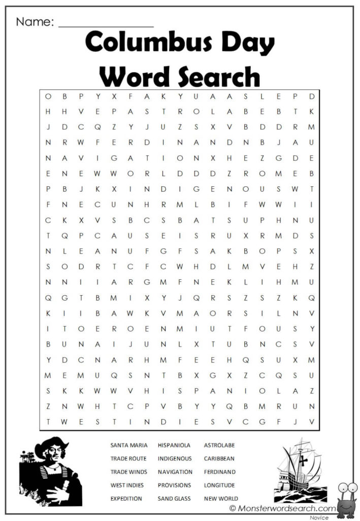Columbus Day Word Search Monster Word Search