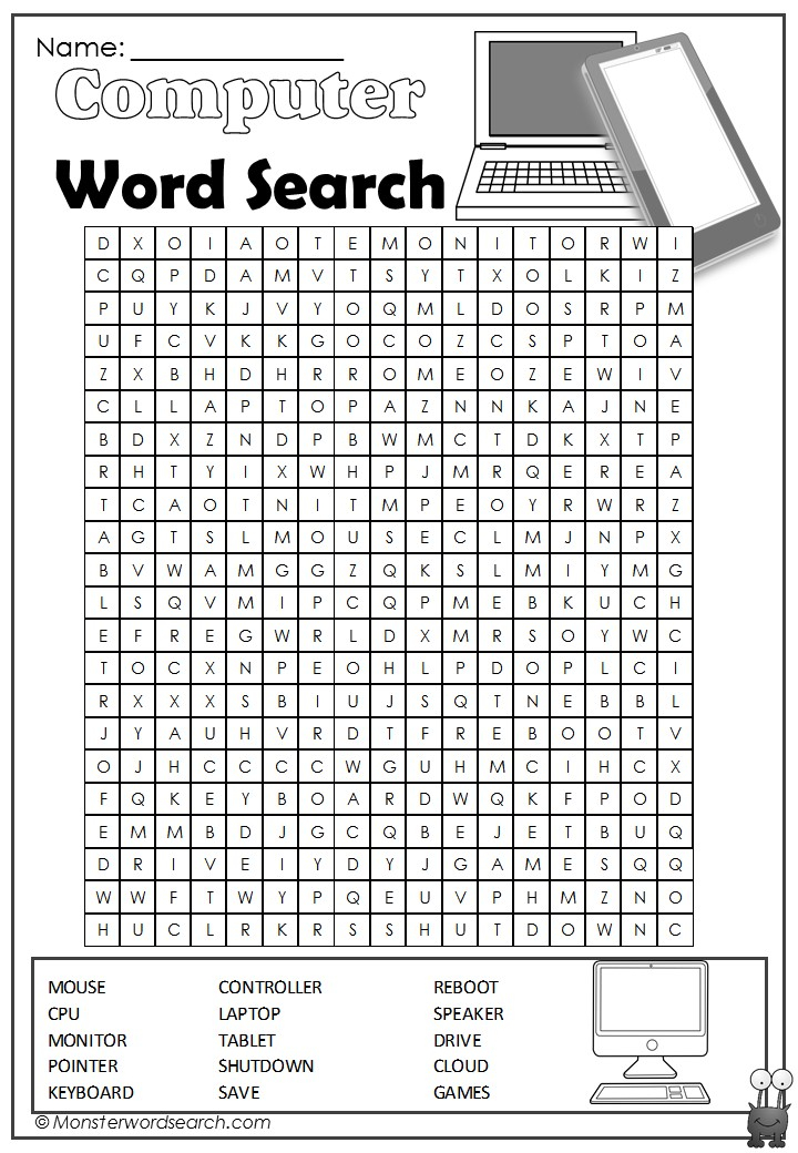 Printable Crossword Puzzles For Kids Parts Of The Computer