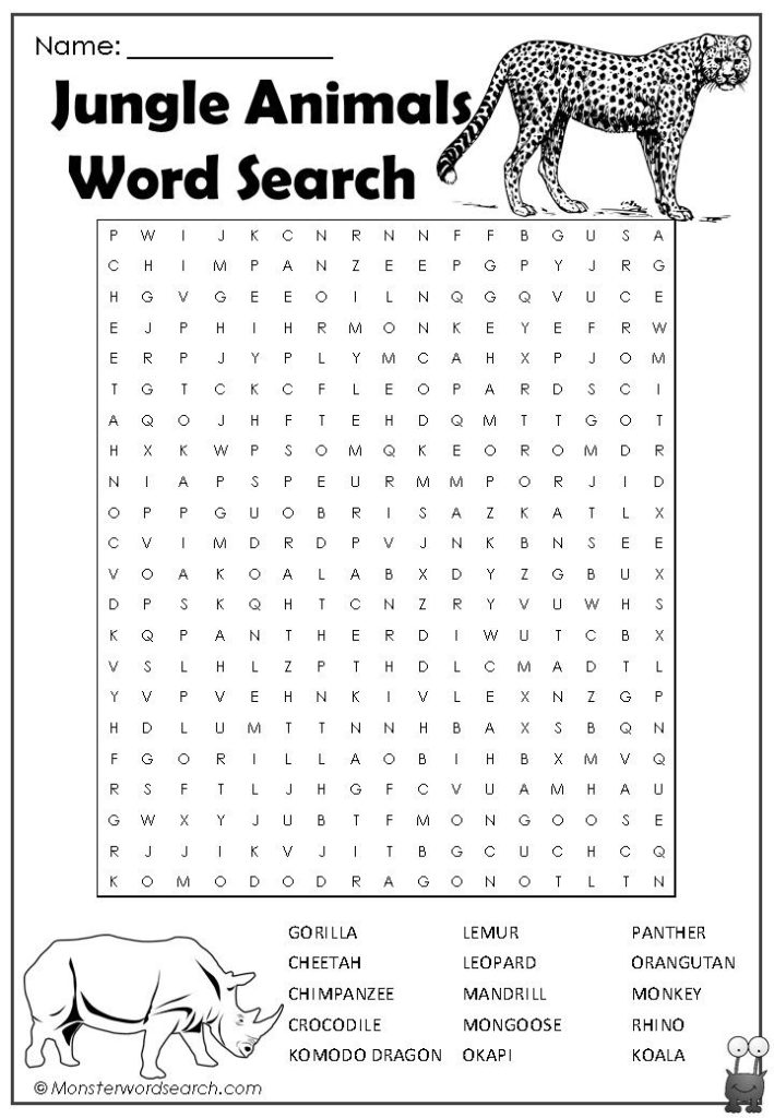 Cool Jungle Animals Word Search Jungle Theme Activities