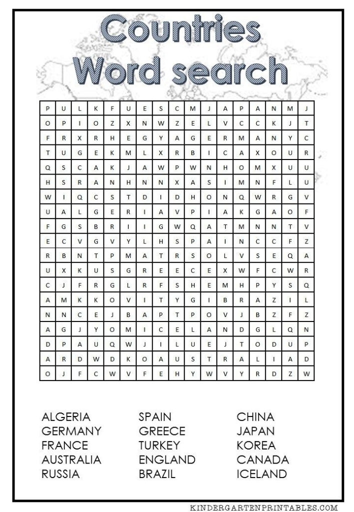 Countries Word Search Free Printable Childrens Word