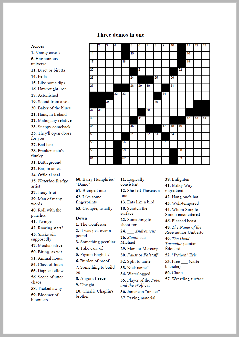 Movie Crossword Puzzle Printable