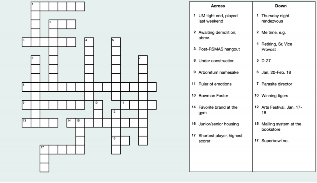 Crossword Puzzle Jan 21 The Miami Hurricane