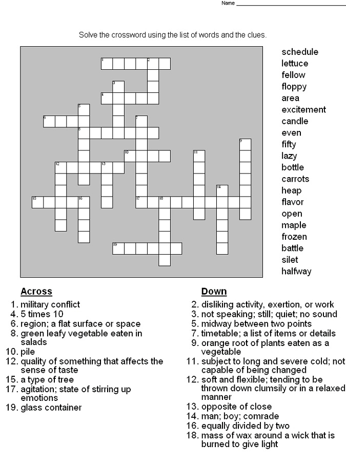Free 5th Grade Crossword Puzzles Printable