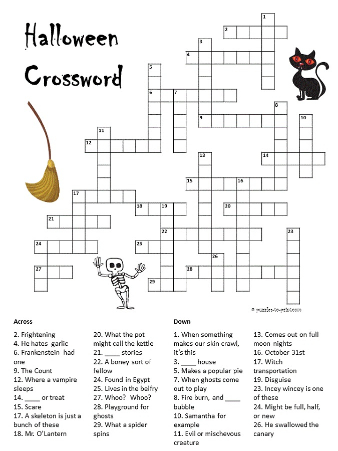 Free Printable Themed Crossword Puzzles Halloween