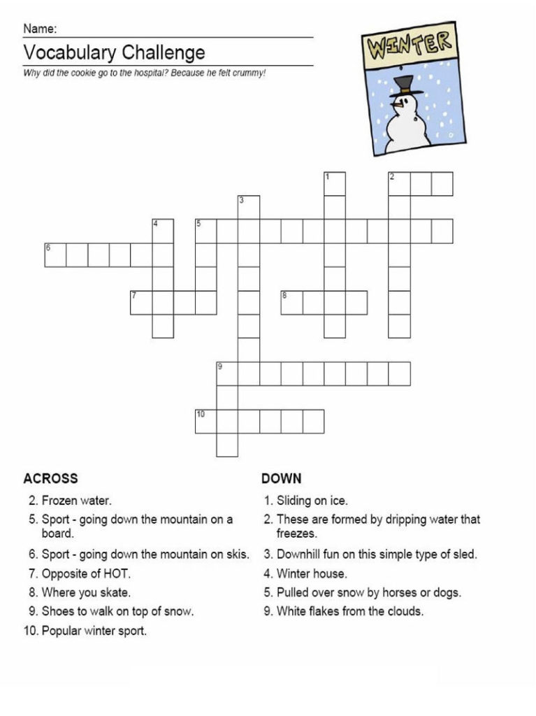 Crossword Puzzles For Kids Winter Coloring Sheets