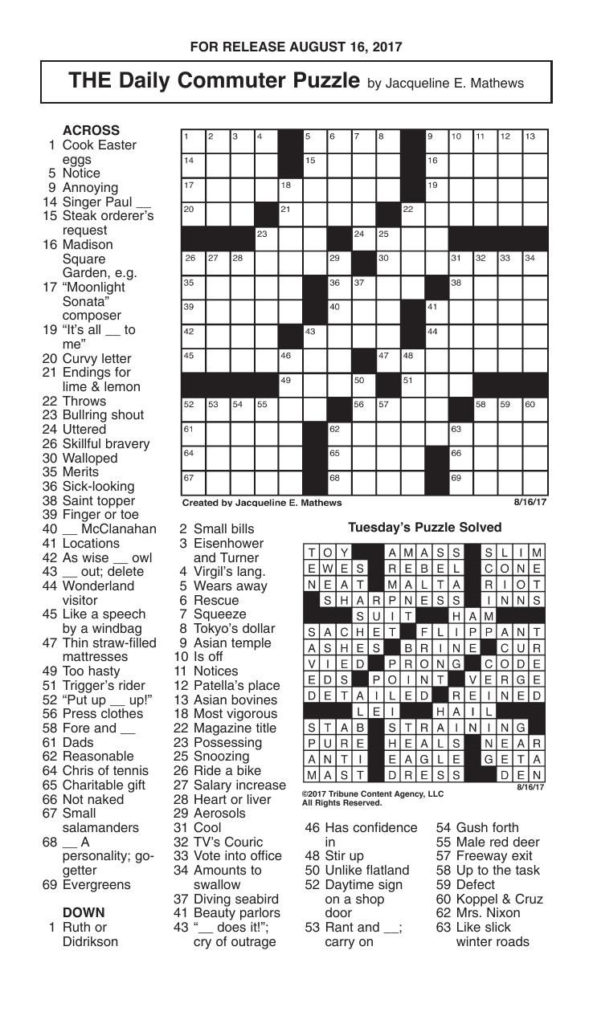 Crosswords August 16 2017 Crosswords Redandblack