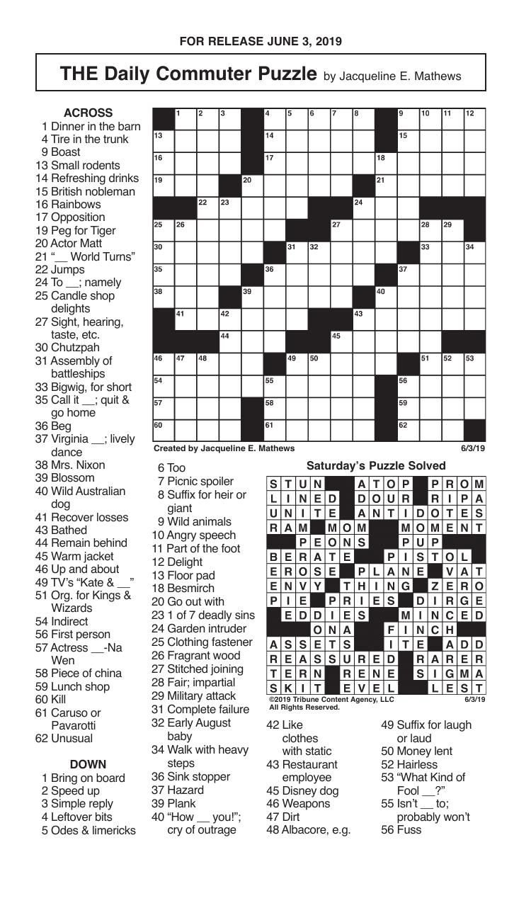 Free Challenging Crossword Puzzles Printable
