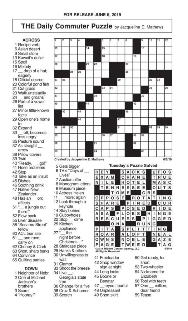 Crosswords June 5 2019 Crosswords Redandblack