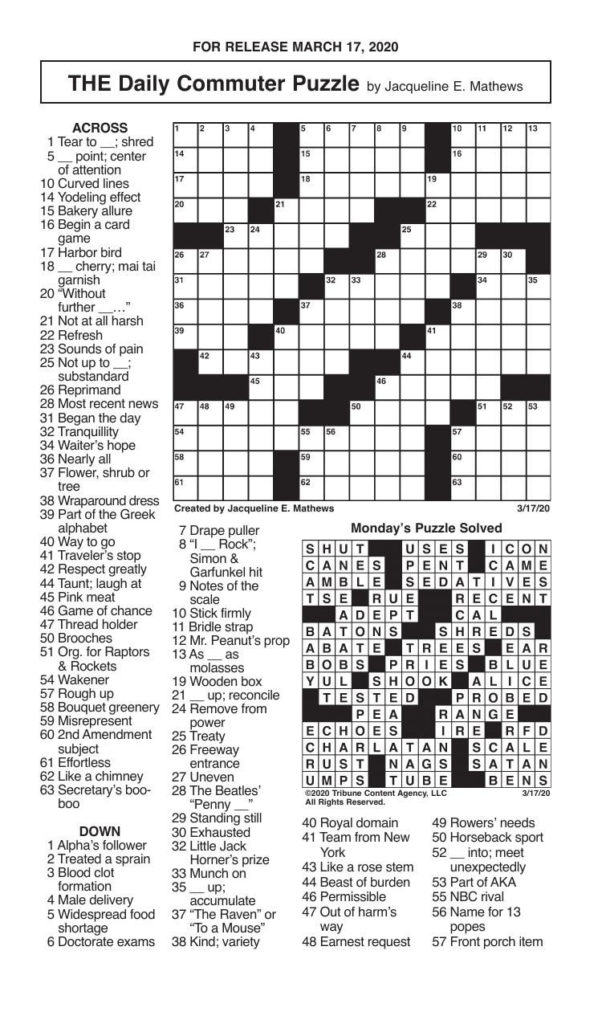 Crosswords March 17 2020 Crosswords Redandblack