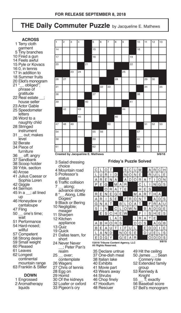 Crosswords September 8 2018 Crosswords Redandblack