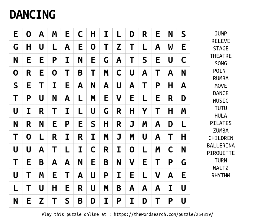 DANCING Word Search