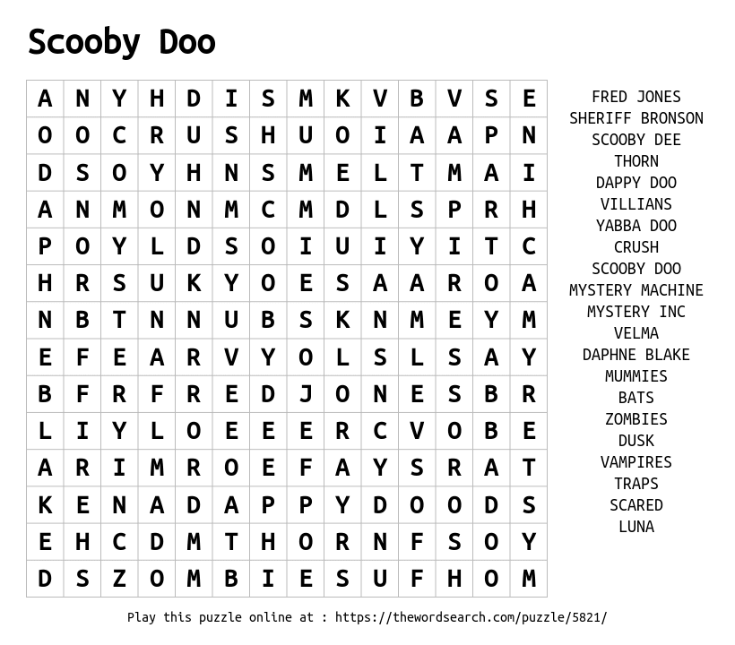Download Word Search On Scooby Doo
