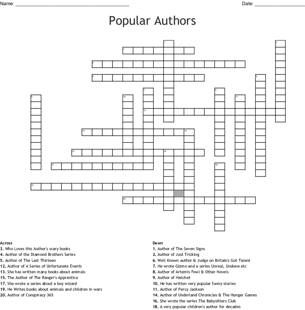Famous Books And Authors Crossword WordMint