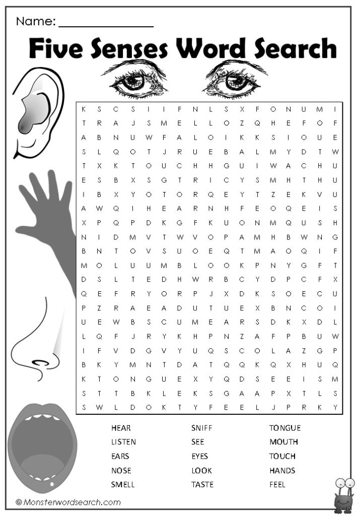 Five Senses Word Search Monster Word Search
