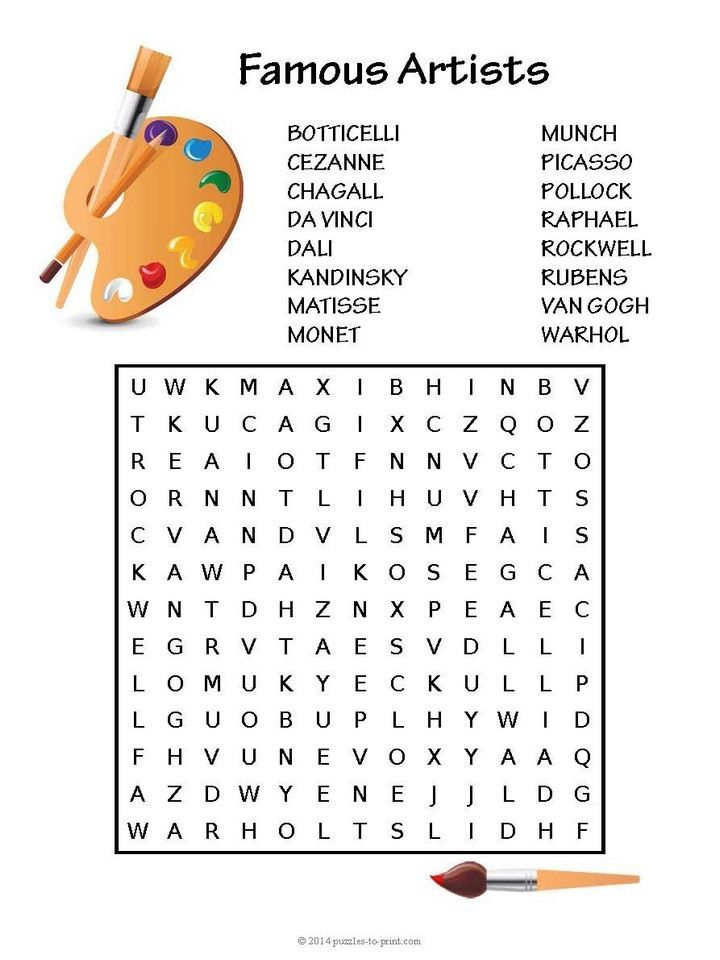Free Printable Artist Word Search Artists For Kids Art