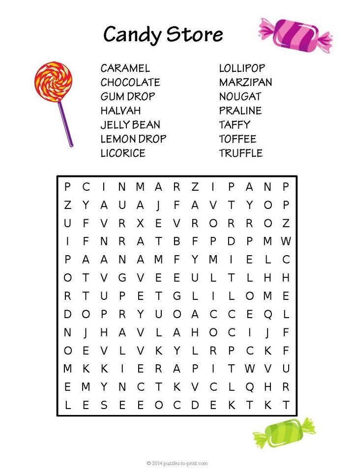 Free Printable Candy Word Search Free Printable Word