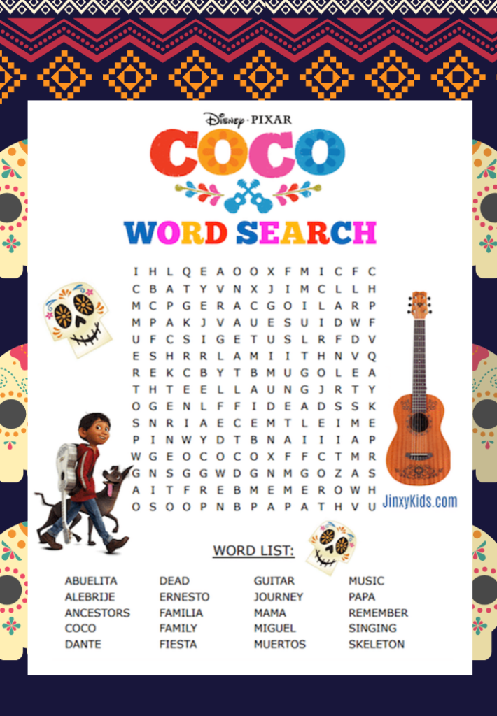 Free Printable COCO Word Search Puzzle Jinxy Kids