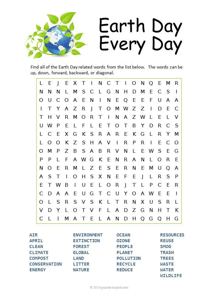 Free Printable Earth Day Word Search Word Puzzles Earth