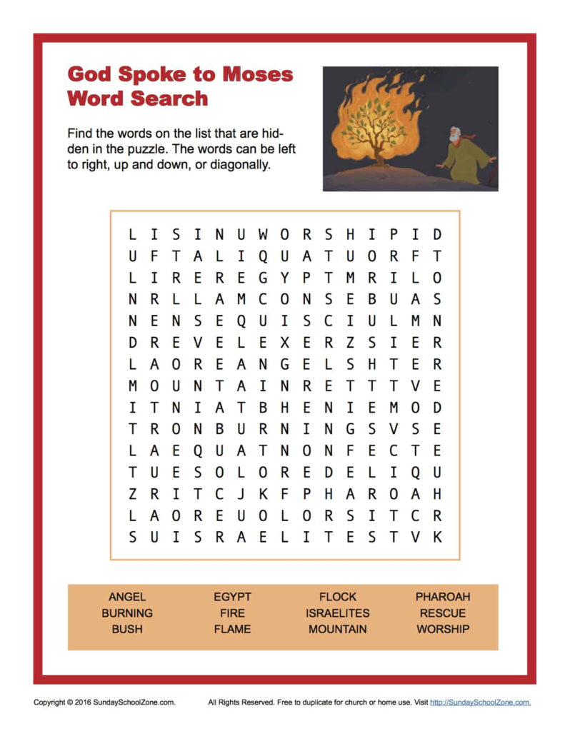 God Spoke To Moses Word Search Children S Bible