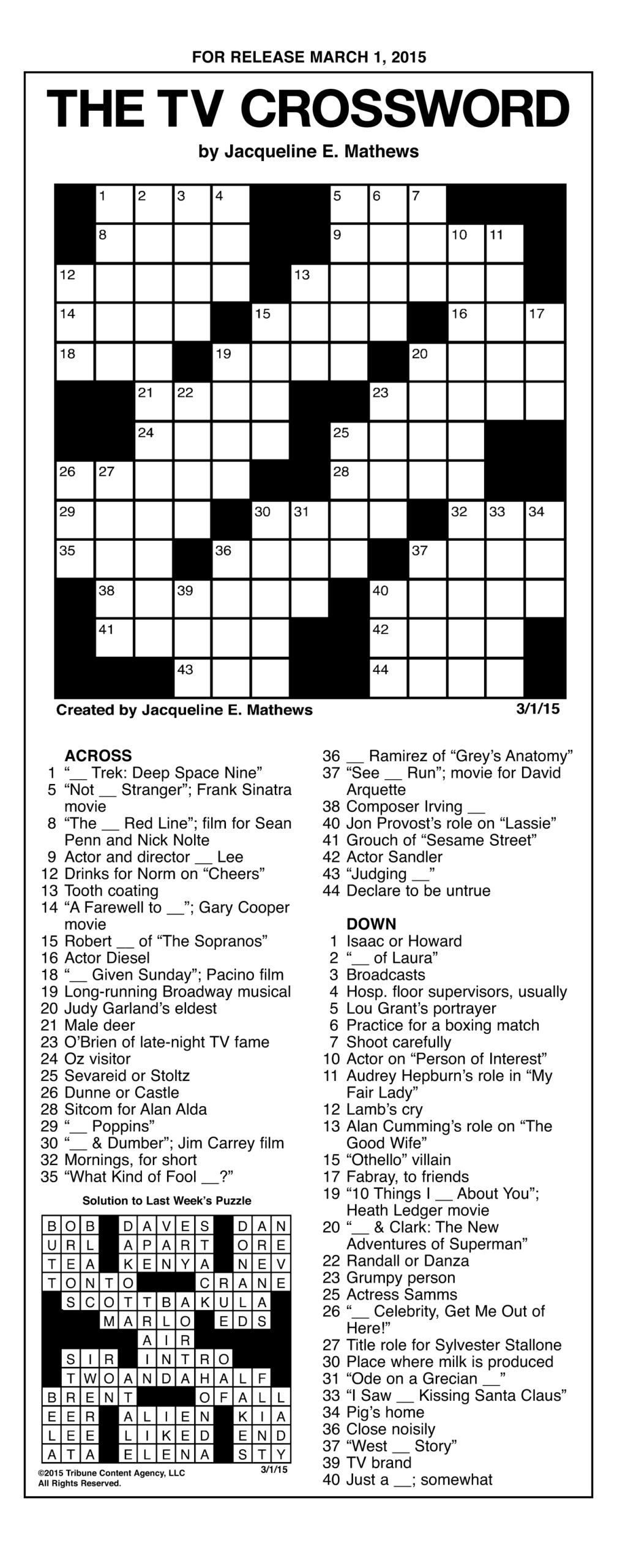 Tv Guide Printable Crossword Puzzles