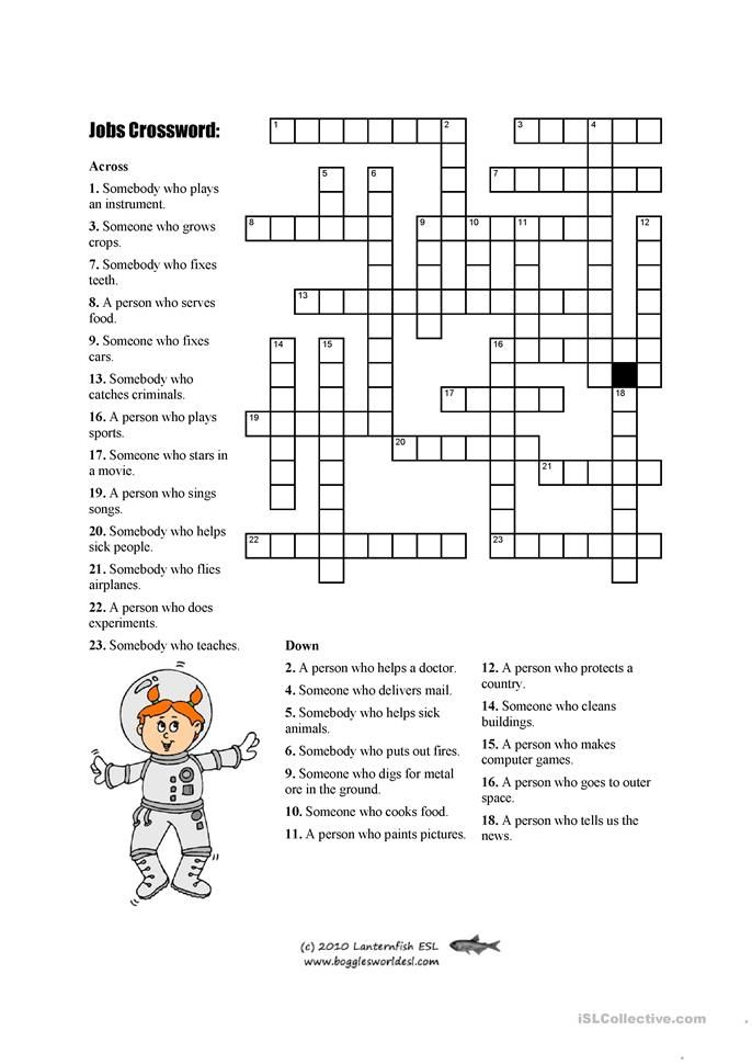 JOB CROSSWORD English Worksheets For Kids Crossword Job