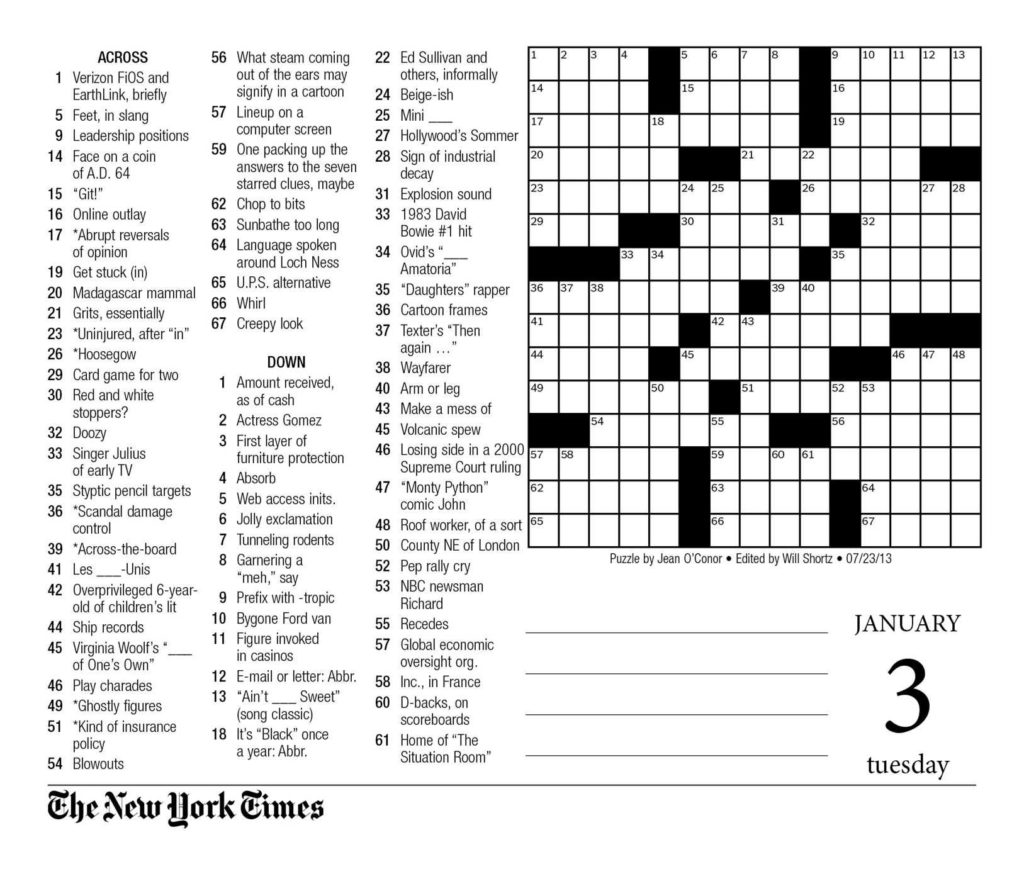 La Times Daily Crossword Puzzle Printable Printable