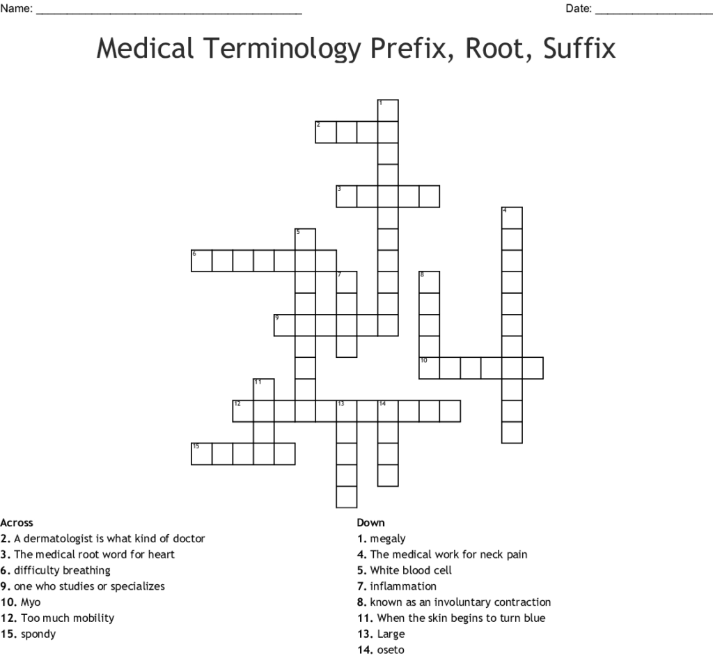 Medical Terminology Prefix Root Suffix Crossword Word Db
