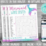 Mermaid Word Search INSTANT DOWNLOAD Printable Mermaid Etsy