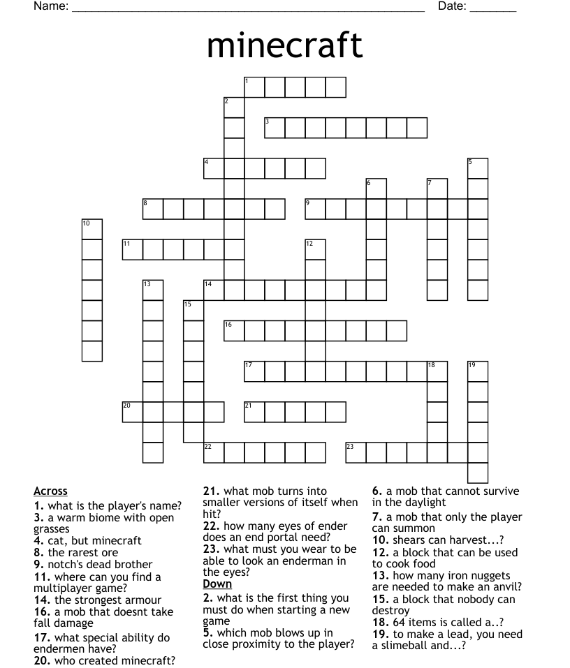 Minecraft Crossword WordMint