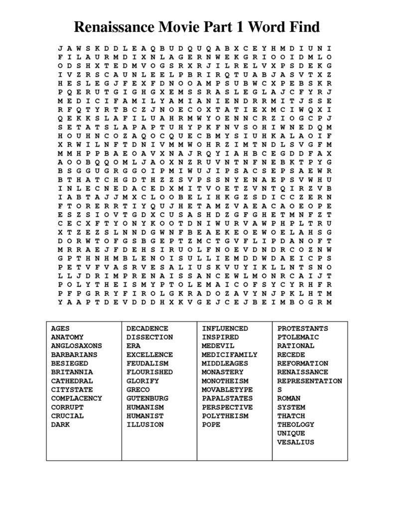 Movie Word Search Activity Shelter
